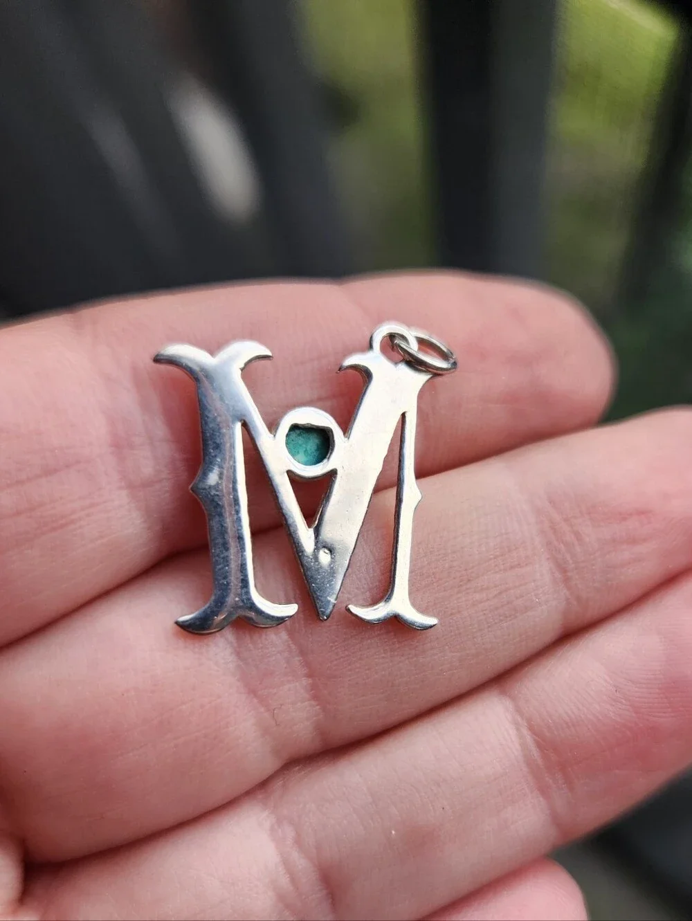 Handmade Sterling Silver 925 Turquoise M Initial Charm Pendant